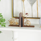 Deco 79 Wooden Bike Decorative Bookends Non Skid Bookends, Set of 2 Office Bookends7"W, 9"H, Brass