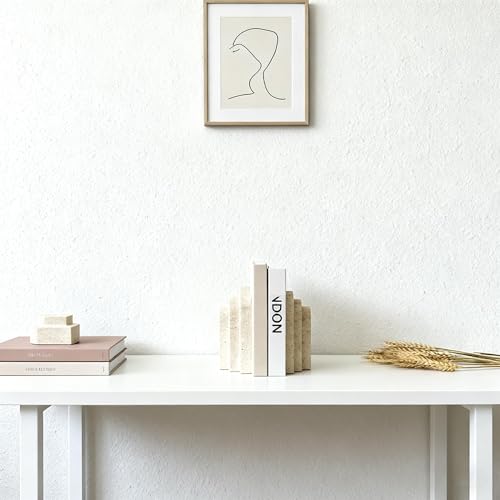 1 Piece Modern Travertine Bookend, Arched Design, Natural Stone Book Holders for Desk and Shelf (Travertine - 1 Piece) - color: Travertine - 1 Piece