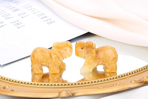 QINJIEJIE Yellow Jade Crystals Elephant Decor Cute Desk Stones Figurine Natural Gemstones Luck Decoration Room Office Pocket Hippie Statue Meditation Spiritual Christmas Stocking Stuffers Gift Women - color: Yellow Jade