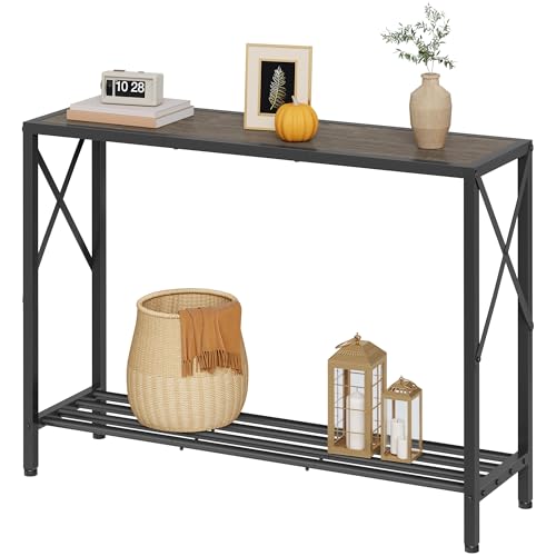 Tajsoon Industrial Console Table 41.8", 2 Tier Entryway Table with Storage Shelves, Narrow Sofa Table with Stable X-Frame, for Living Room, Hallway, Foyer, Office, Dark Grey - color: Dark Grey