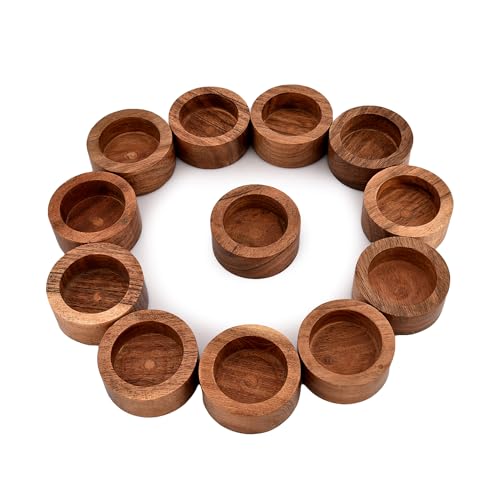 NIRMAN Acacia Wood Tealight Candle Holder for Wedding, Party, Birthday, Holiday, Home Decoration (2.25" x 2.25" x 1"), (Set of 12)