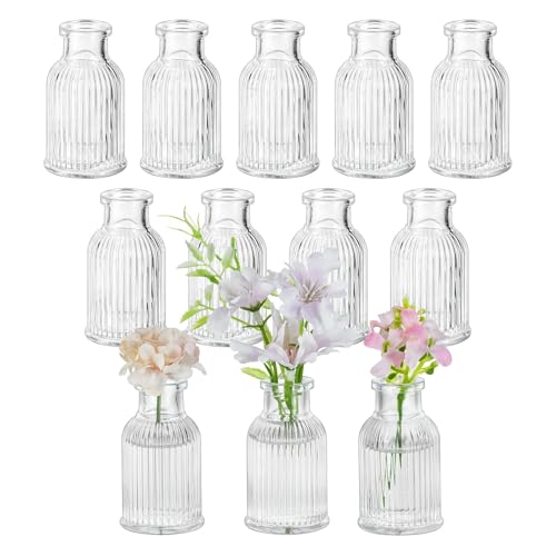 Glasseam Glass Bud Vases for Centerpieces: Clear Small Mini Flower Vase Set of 12 for Wedding Party Decorations - 3.7" Cute Tiny Bulk Table Centerpieces for Modern Baby Shower Bridal Florist Decor