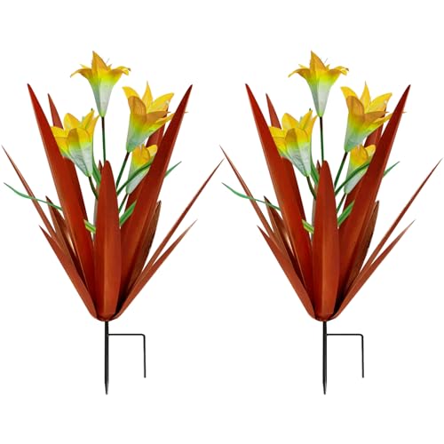 Homight Metal Agave Plant Outdoor Decoration Lily Mexican Yard Art Garden Gift Home Decor Hand Painted Metal Agave Garden Yard Statue, Outdoor Lawn Ornaments(2 Big Yellow Lilies) - color: 2 Big Yellow Lilies