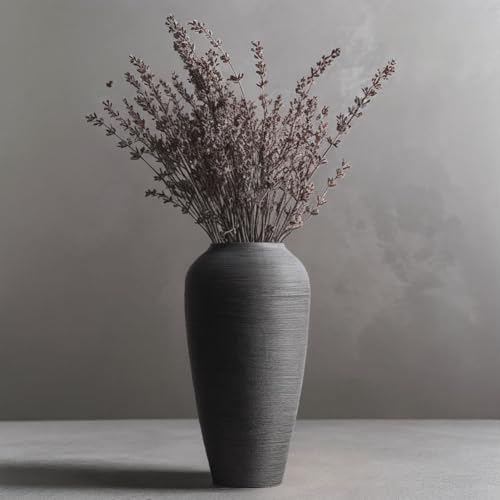 Rustic Farmhouse Flower Vase - 13.4 Inchs Large Black Ceramic Vase, Pampas Grass Vase, Modern Farmhouse Decor Vase for Home Decor, Dining Table, Entryway, Centerpiece, Living Room, Shelf Decorative - size: Large