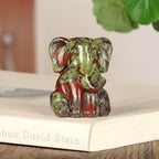Crystal Elephant Figurine 1.5" Dragon Bloodstone Cute Animal Statue for Women Paperweight Hand Carved Reiki Healing Sit Elephant Decor for Home, Office