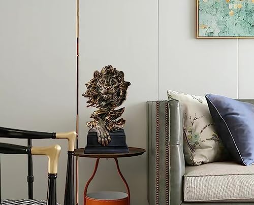 Lion Head Statue Decor Lion Sculpture for Home, Office, Bookshelf, Desk, Living Room, Barn - Decorative Art Figurine (2 Pieces) - style: Lion