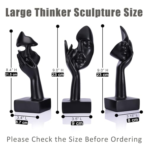 3 Pcs Thinker Large Statue Set - Black Art Abstract Home Accent Figurines for Living Room, Bedroom, Shelves, Office Desktop, Coffee Table Decor, Gift for Women (3 Pcs Black, 9") - color: 3 Pcs Black, size: 9"