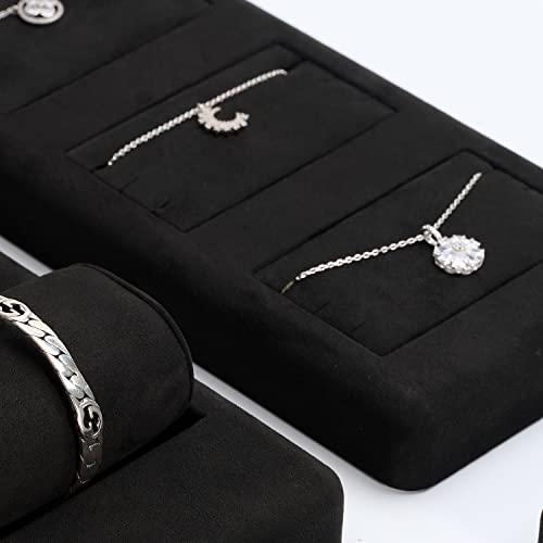 Oirlv Premium Black Microfiber Jewelry Display Tray Jewelry Display Set for Selling 3 Slots Necklace Display Stand Necklace Display Tray(TT07005) - size: 3 necklaces tray