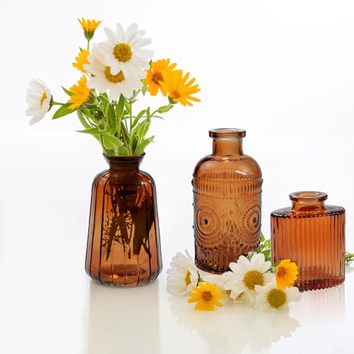 Amber Glass Bud Vases Set of 20,Small Flower Vases for Wedding Centerpieces,Mini Bud Vases in Bulk Amber Glass Vase for Table Decoration,Home Decor - color: Amber-20pcs