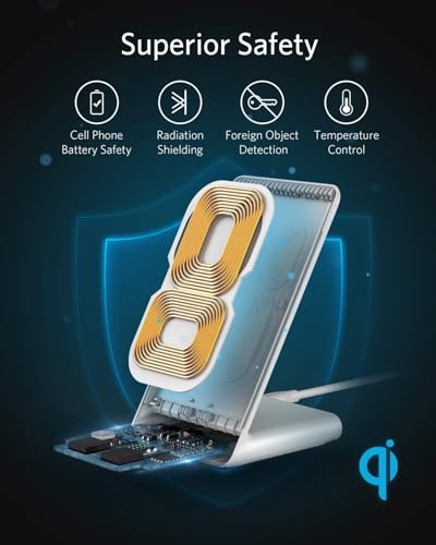 Anker 313 Wireless Charger (Stand), Qi-Certified for iPhone 17/17 Pro/17 Pro Max/16/15/14/13, 10W Fast-Charging Galaxy S23 S22 S21(No AC Adapter) - color: White, size: 1pack