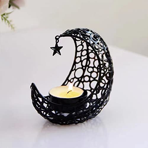Moon Tea Light Candle Holder, Black Metal Decorative Candle Stand for Home Decor, Gift (2Pcs) - size: 2Pcs Black