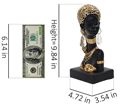 Lescafita African Lady Bust Sculpture with Golden Headwrap – Resin Figurine with Earrings and Necklace, Modern African Woman Statue for Home Decor and Cultural Gift - color: 317-gold