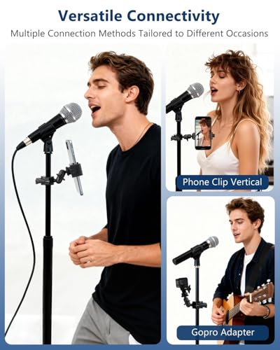 Mic Stand Phone Holder, Phone Holder Mount for Microphone Stand, Music Stand, Guitar Drums, Phone Clamp for iPhone 15 14 13 12 11 Plus Pro Max Mini Samsung Galaxy S24 S23 Ultra Google Pixel 8 7