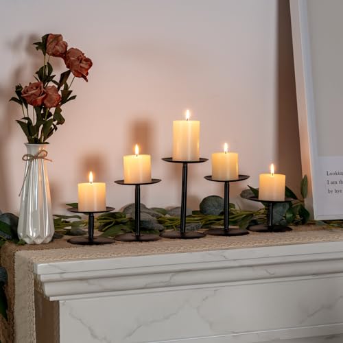 Homemory Christmas Fall Candle Holders for Pillar Candles Set of 5 (5, Black) - color: Black