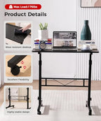 Standing Desk Adjustable Height, Mobile Stand Up Desks with Wheels Small Computer Desk Rolling Desk, Portable Laptop Desk Black Standing Table Sit Stand Home Office Desks 16"x31.5" Height 27"-43.5" - color: Black