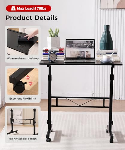 Standing Desk Adjustable Height, Mobile Stand Up Desks with Wheels Small Computer Desk Rolling Desk, Portable Laptop Desk Black Standing Table Sit Stand Home Office Desks 16"x31.5" Height 27"-43.5" - color: Black