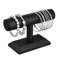 MOOCA Black Deluxe PU Faux Leather Jewelry Holder Organizer, Wooden Bracelet Holder Stand, T-Bar Display Stand, Jewelry Organizer Stand for Bracelets, Bangles, and Watches - color: Black Faux Leather