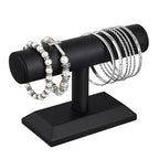 MOOCA Black Deluxe PU Faux Leather Jewelry Holder Organizer, Wooden Bracelet Holder Stand, T-Bar Display Stand, Jewelry Organizer Stand for Bracelets, Bangles, and Watches - color: Black Faux Leather