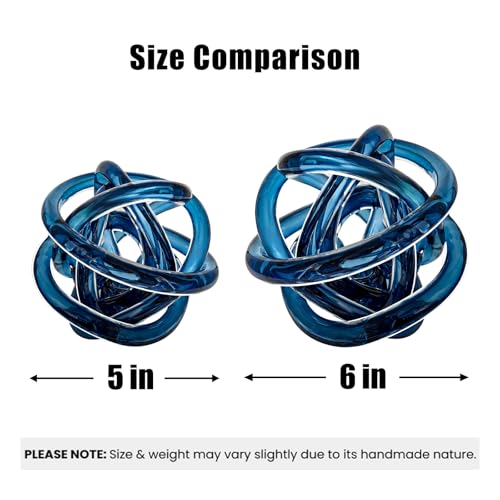 Glass Knot Teal Decor Ball - 6 Inch Hand Blown Infinity Sculpture Orbit Home Decor Table Decoration Interio Art - color: Navy Blue, size: 6-Inch Diameter