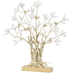 Deco 79 Metal Tree Decorative Sculpture Metallic Home Decor Statue with White Leaves, Accent Figurine 23" x 3" x 24", Gold