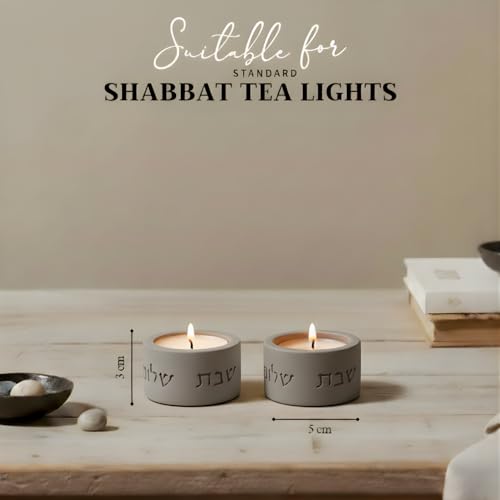 SURI Concrete Shabbat Candle Holders | Jewish Judaica Gift Set with Modern Shabbat Candle Holders | Tall & Short, Ideal Shabbat Set for Tea Lights (Tealights not Included) - color: Gray(flow), size: Short