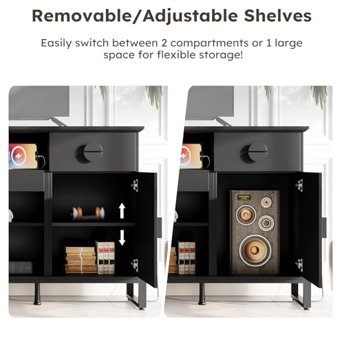 LGHM 70'' Fluted TV Stand with Power Outlets, Stylish Modern Entertainment Center with Drawers for TVs Up to 80”, 38'' Tall TV Stand, Media Console for Living Room, Metal Legs Design, Black - size: 38''H TV Stand