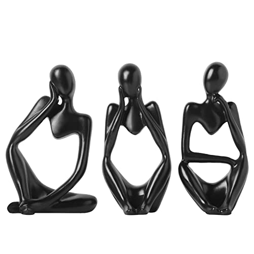 BrownLove 3pcs Decor Blcak Thinker Statue Abstract Art Sculpture，Resin Collectible Figurines for Home Living Room Office Shelf Decoration - color: Blcak