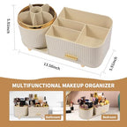 Makeup Organizer Countertop with Drawer 360 Rotating Brush Holder Storage Large Capacity Skincare Cosmetic Display Cases for Vanity Bathroom Desktop, Model 3016 Cream - color: Cream