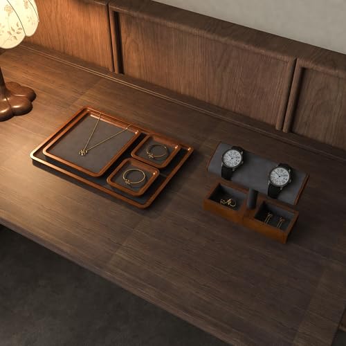 Oirlv Solid Wood Jewelry Display Tray Small Jewelry Tray Rings Earrings Bracelets Necklace Holder Organizer (Small, Grey) - color: Grey, size: 3.93"x 3.93"x 0.59"