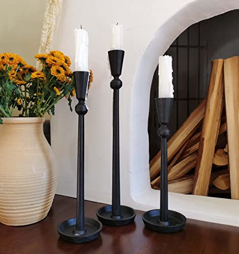 Iron Taper Candle Holder Set 3 - Decorative Candle Stand - Candlestick Holder for Wedding, Dinning, Party (Black)…