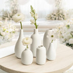 BEAHOT Ceramic Vases Set of 6, White Contemporary Decorative Flower Vases, Modern Design for Living Room - size: 6 set
