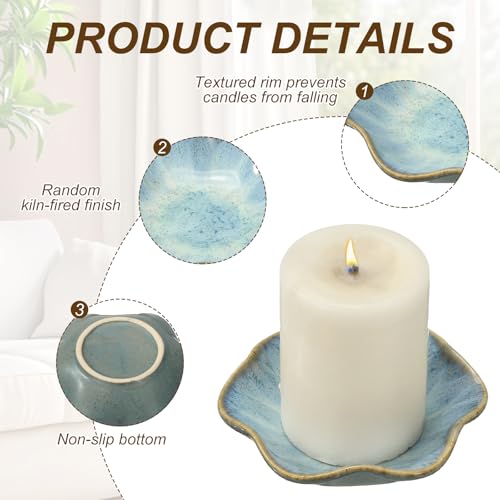 uxcell Candle Holder Plates, 4 Inch Ceramic Candle Tray Tealight Incense Holder Dish Candlestick for Tea Light Aromatherapy Wedding Rustic Vintage Home Decor, Lotus Leaf Retro Blue - color: Retro Blue