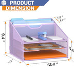 GAWERK Letter Tray Organizer, Mesh Desk File Organizer with 3 Paper Trays and 2 Vertical Upright Section (Purple) - color: Purple