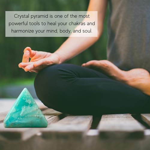 Amazing Gemstone Carribean Calcite Pyramid Crystal Healing Stones - 2" Great Pyramid Figurine of Natural Stone Pyramid for Meditation, Reiki, Chakra Balancing and Crystal Pyramids Grid - color: Carribean Calcite
