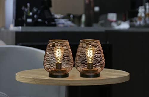 JHY DESIGN Set of 2 Metal Cage LED Lantern Battery Powered Cordless Accent Light with LED Great for Weddings Parties Patio Events for Indoors Outdoors - style: Set of two bronze egg