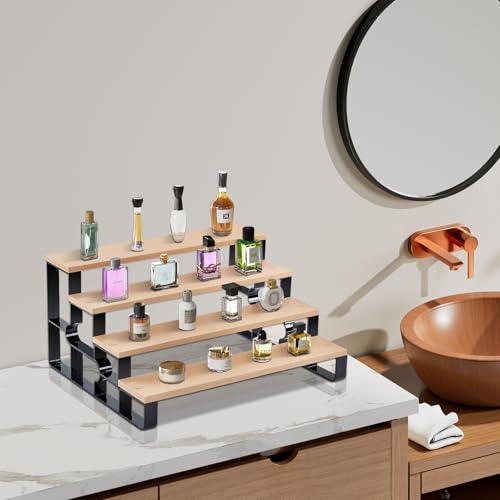 Cologne Organizer for Men,Bathroom Countertop Organizer,4 Tier Makeup Organizers for Bathroom Decor,Spice Rack for Kitchen,Perfume Stand,Display Shelf (Brown,Width=11.2") - color: Brown, size: 4 Tiers-width=11.2"