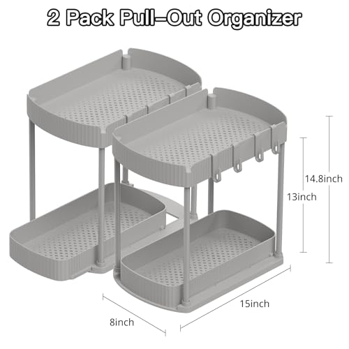 Ukeetap 2 Pack Multi-Purpose Pull-Out Storage Organizers, Under Sink Organizers and Storage for Bathroom & Kitchen, Under Cabinet Organizers and storage, 14.8 Inch, Grey - color: Gray, size: 14.8 Inch