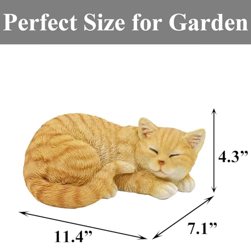 Garden Decor Cat Statue Outdoor, Figurines & Sculpture Decoration, Sleeping Cat Decor for Patio, Porch and Lawn, Gifts for Mom, Memorial Stone - color: Sleeping Cat（orange）