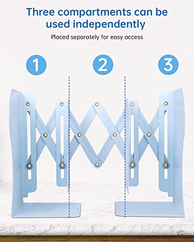 Honagu Adjustable Bookends, Metal Book Ends for Shelves Heavy Book, Desk Magazine File Organizer for Home, Office, Books, Papers, Extends up to 19 inches, Gifts for Students,Teachers (Light Blue) - color: Light Blue
