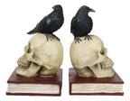 Ebros Edgar Allan Poe Harbinger of Doom and Bad Omens Raven Crow Perching On Skull with Ancient Book Pair of Bookends Statue 7.5" Tall Bibliography Gothic Macabre Ossuary Figurine As Halloween Decor