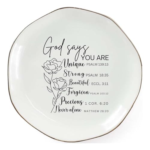 Inspirational Ring Dish for Women – You Are Unique Ceramic Jewelry Holder Tray for Rings, Earrings, Bracelets – Christian Faith Gift for Her, Birthday, Baptism, Encouragement - color: You Are Unique
