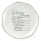 Inspirational Ring Dish for Women – You Are Unique Ceramic Jewelry Holder Tray for Rings, Earrings, Bracelets – Christian Faith Gift for Her, Birthday, Baptism, Encouragement - color: You Are Unique