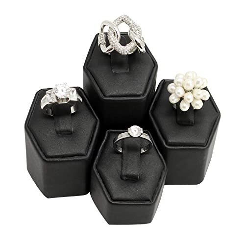 MOOCA Jewelry Ring Stand Holder Display Set, Ring Holders for Jewelry Organizer Stand Pedestals Display 4 Pcs Set, Black Faux Leather - color: Black Faux Leather
