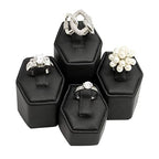 MOOCA Jewelry Ring Stand Holder Display Set, Ring Holders for Jewelry Organizer Stand Pedestals Display 4 Pcs Set, Black Faux Leather - color: Black Faux Leather