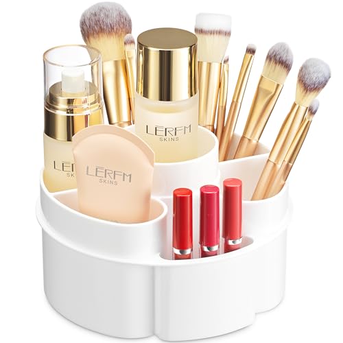 Masirs Small 360 Rotating Makeup Organizer - Mini Yet Spacious Cosmetic Storage Solution with Multiple Compartments - The Perfect Spinning Make-Up Caddy for Vanity or Bathroom Counter (Round - White) - color: Round White
