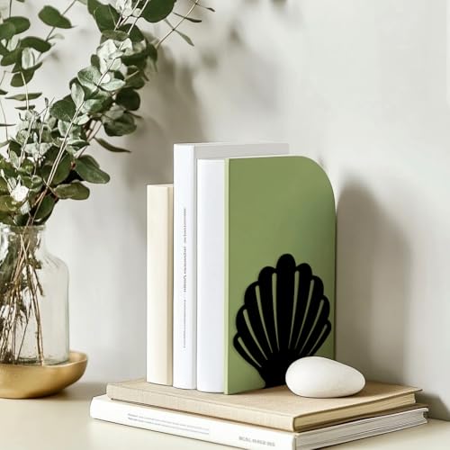 Peacoblue Metal Bookends for Shelves, Modern Decorative Heavy Duty Study Book Support Stoppers for Office, Desk, Shelf, Room 5.3"x4.3"x5.5" Cast Iron Simple Tall Bookends, 1 Pair (Shells) - style: Shells