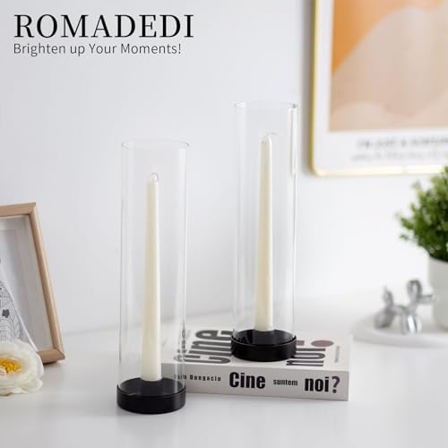 Romadedi Candlestick Candle Holders Hurricane Glass - 12 Inch Clear Black Taper Candle Holders for Table Centerpiece Wedding Party Birthday Christmas Decor Home Decorations, Set of 2 - color: Black