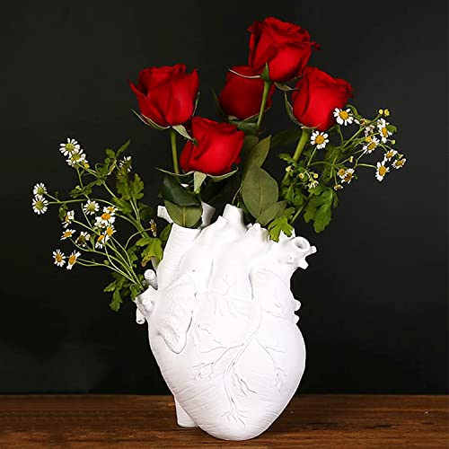 Vase Flower Vases Heart Shaped Decor Resin Flower Pot Modern Unique Nordic Art Style Decorative Vase for Home Wedding Valentine Gift Desktop Living Room Decoration - White - color: White