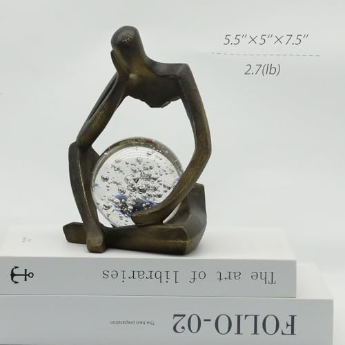 Lukitas Resin Thinker Statue - Holding Crystal Ball Sculpture, Modern Abstract Collectible Figurine for Home Office Bookshelf Decor, Bronze 7.5'' - color: Bronze