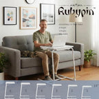 Rubypin Multifunctional TV Tray Table – Adjustable Folding Table for Bed & Sofa with Cup Holder, 6 Height Settings & 3 Tilt Angles (White)
